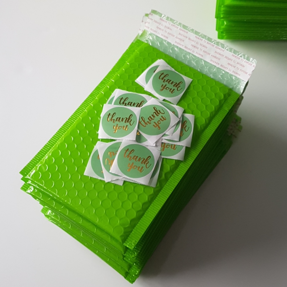 13 pcs Neon Green Bubble Mailers 4.5"x8.25" Inside with Stickers